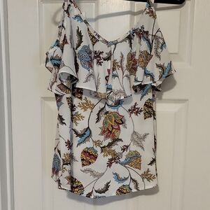 Avenue Cream Ruffled Asymmetrical Blouse